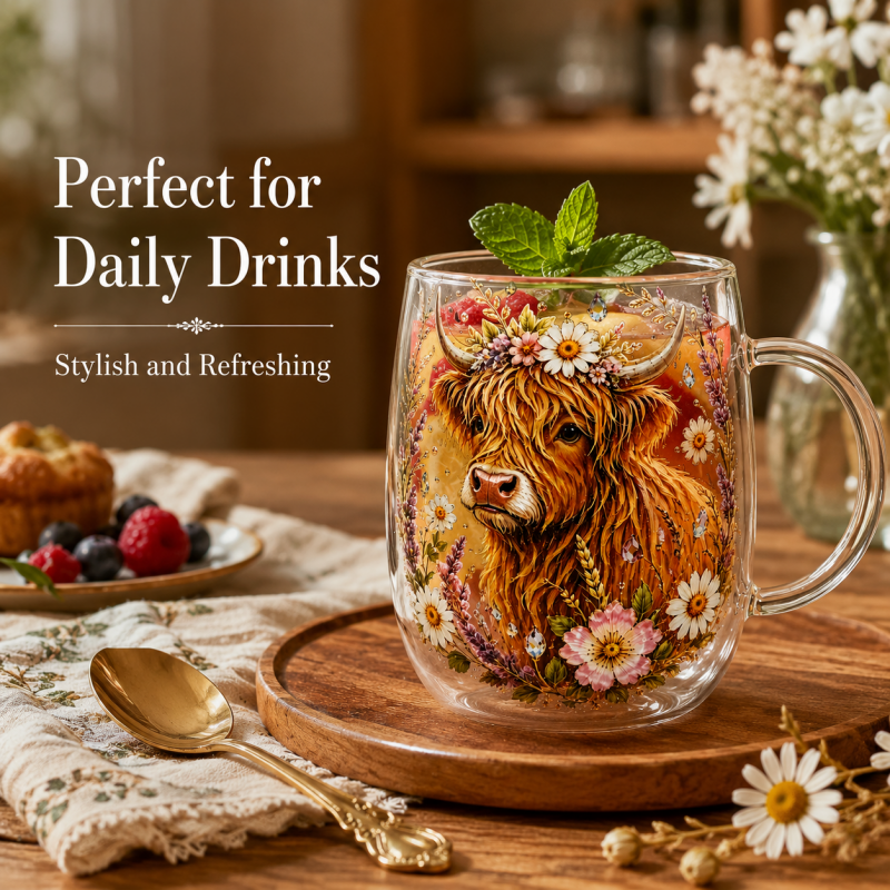 Vintage Highland Cattle Flower - Vintage Collectible Glass บทวิจารณ์และราคา