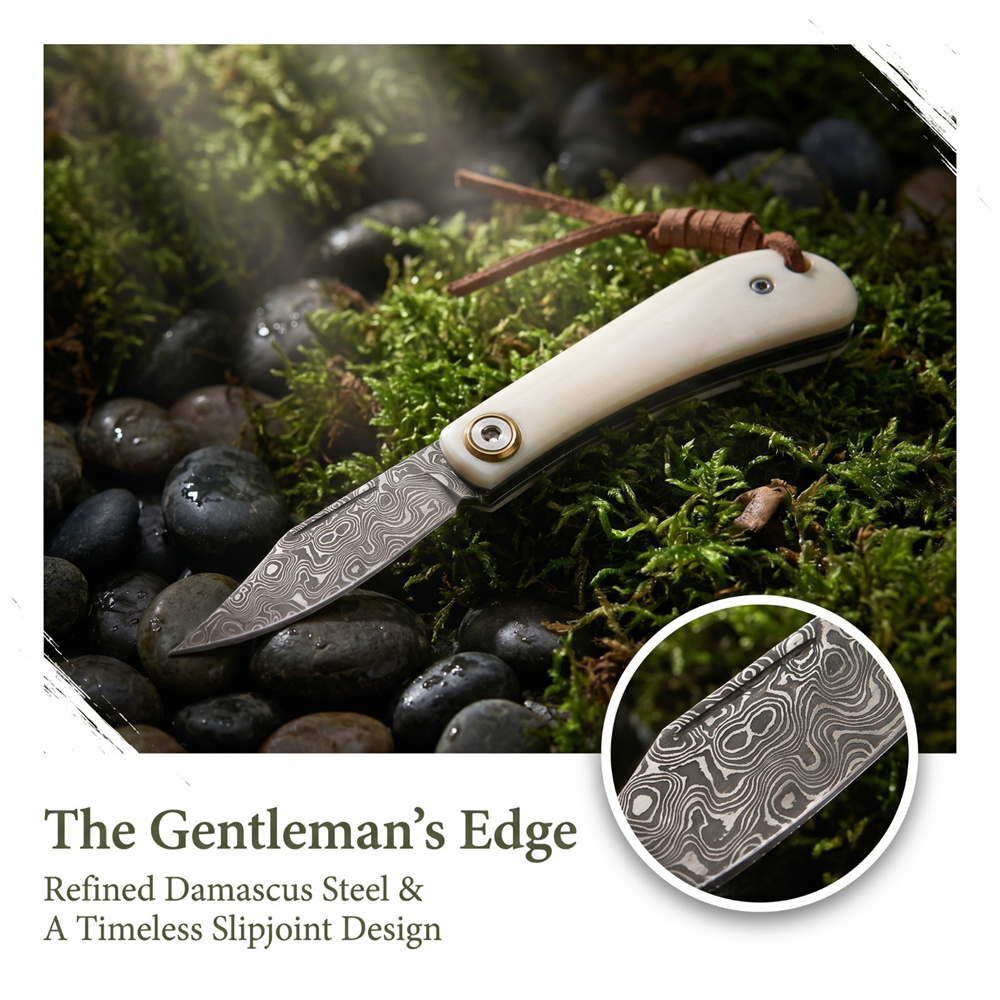Vintage Damascus Folding EDC P - Vintage Collectible Knife บทวิจารณ์และราคา